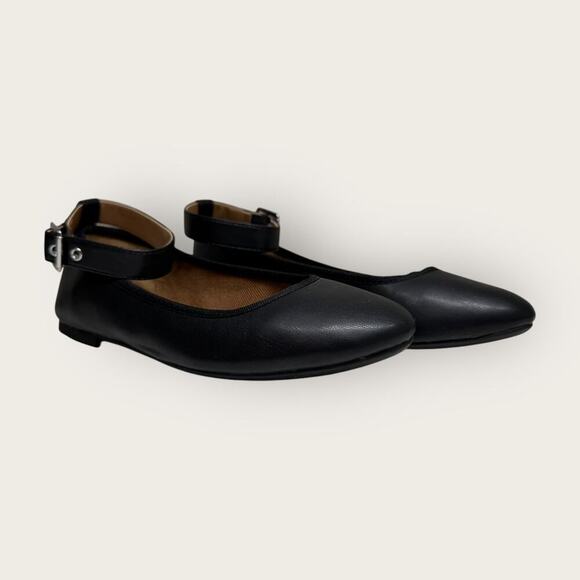 Sun + Stone | Luellaa Buckle Ankle Strap Ballet Flats | Black | Size 8 - Picture 7 of 13